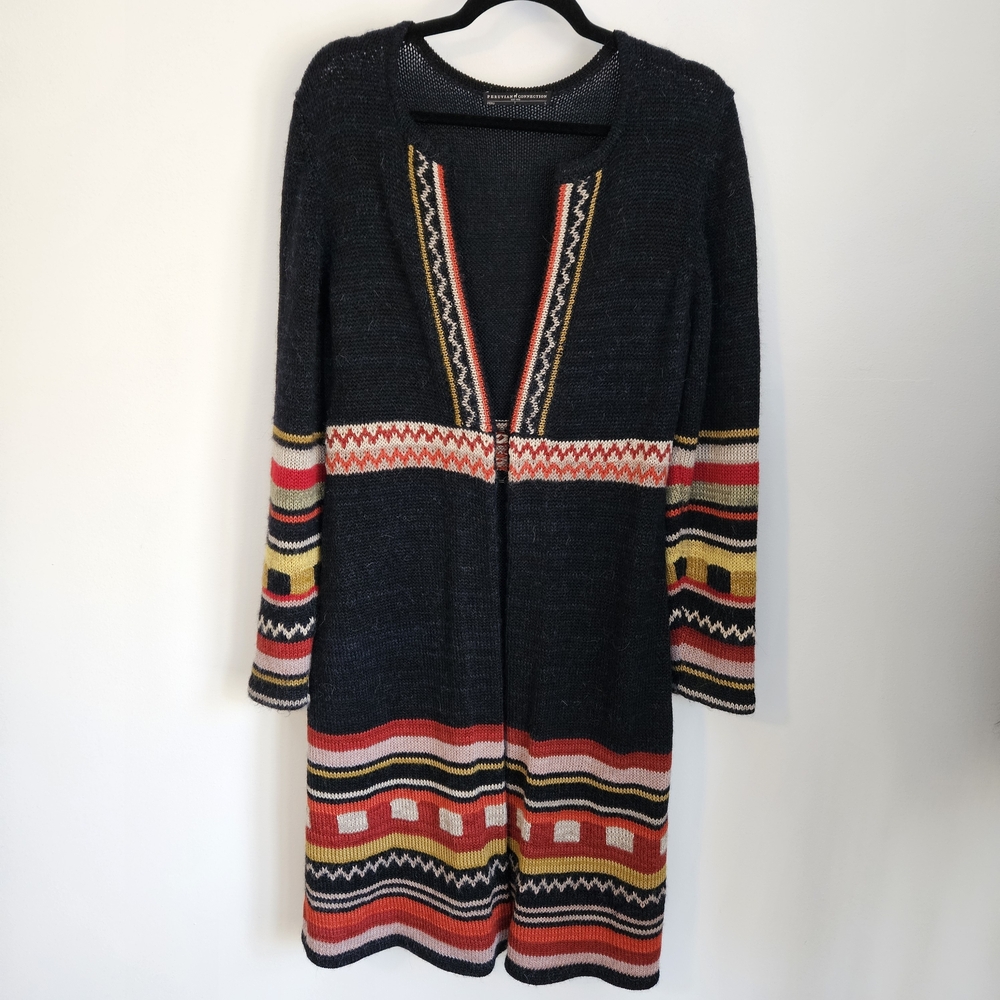 Peruvian Connection Alpaca Blend Long Line Sweater Coat Cardigan Duster, L